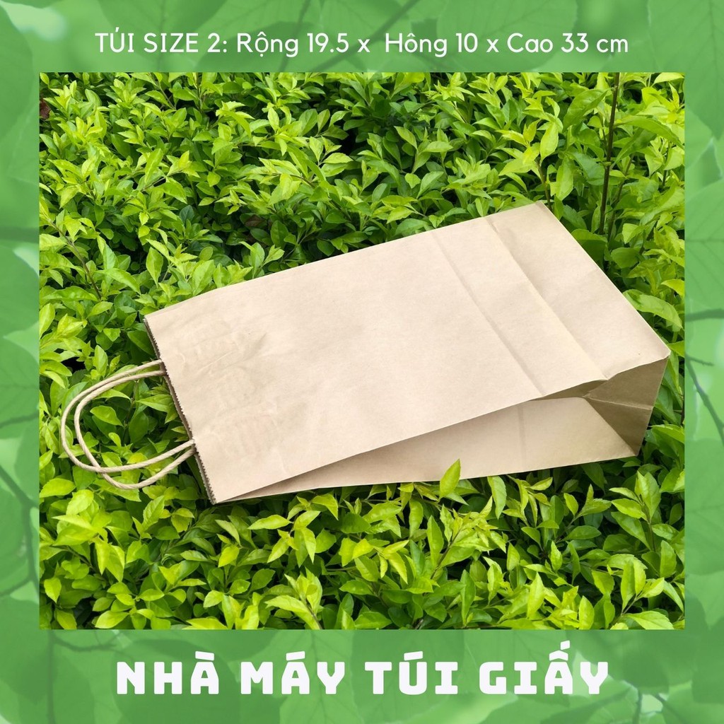 100 Chiếc Túi giấy KRAFT Size 2: 19.5x10x33cm CÓ QUAI đựng hàng 3kg