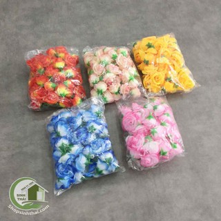 Bịch 25 bông hoa hồng giả màu vàng, cam, hồng, kem, xanh dương - hoa giả - hoa vải cao cấp