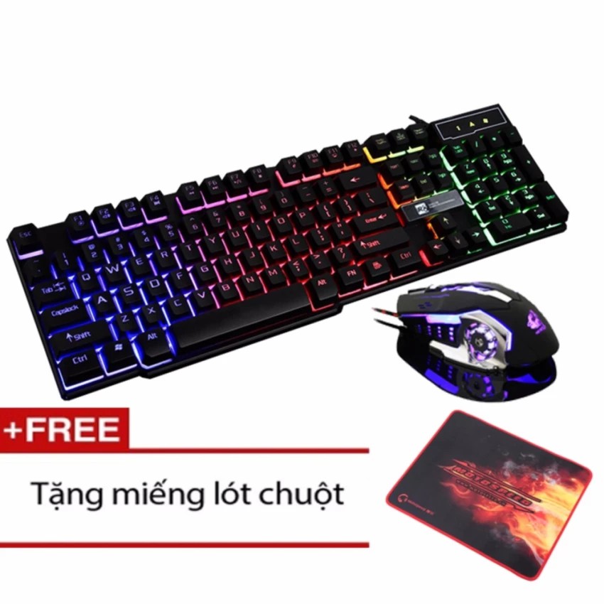 [Mã SKAMSALE03 giảm 10% đơn 200k] Bộ bàn phím giả cơ và chuột Led 7 màu R8 1822-FreeWolf MZ + Tặng kèm tấm lót chuột