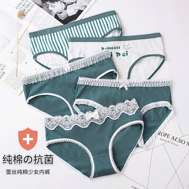 Set 05 Quần Lót Cotton Màu Xanh Trắng Có Size S-M-L
