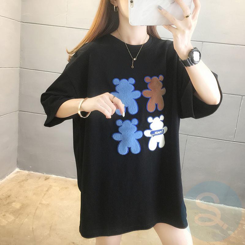 ๑¤Cotton-covered belly slimming plus size women s short-sleeved T-shirt women s new Korean style loose mid-length student shirt ins trend