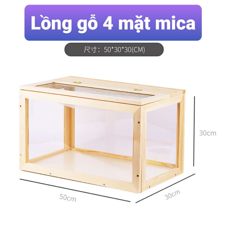 Lồng gỗ 4 mặt mica,nắp lưới cho hamster và thú cưng nhỏ