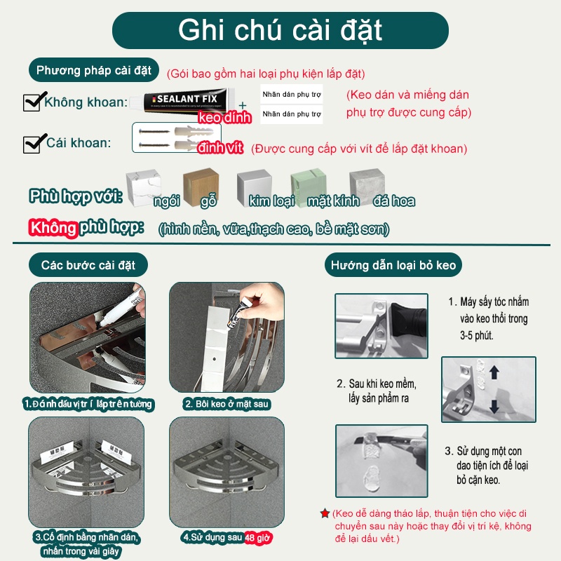 Kệ đựng đồ dùng MEIDOO gắn góc tường nhà tắm tiện dụng Giỏ tam giác bằng thép không gỉ 304