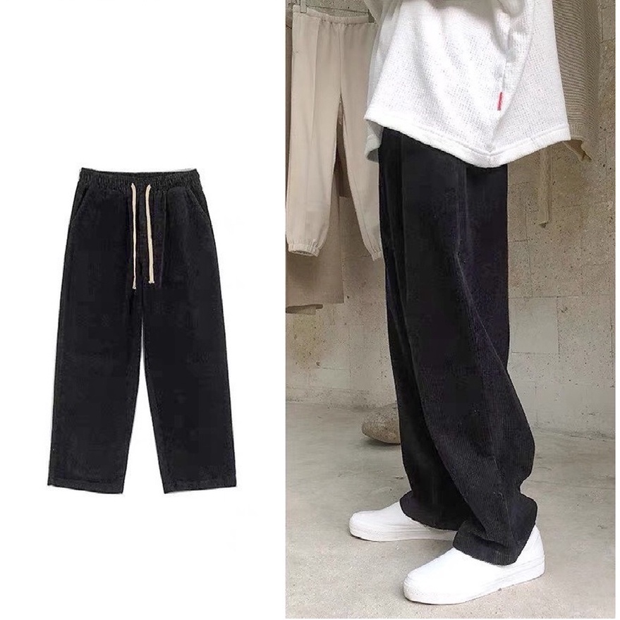 Quần Ống Rộng Nhung Tăm KJ Dáng Suông Baggy Phong Cách Hàn Quốc Uniex Nam Nữ Basic
