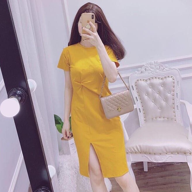 Đầm suông nữ cotton mịn dáng rộng - Váy bầu dáng suông xoắn eo cổ tròn - CM Shop