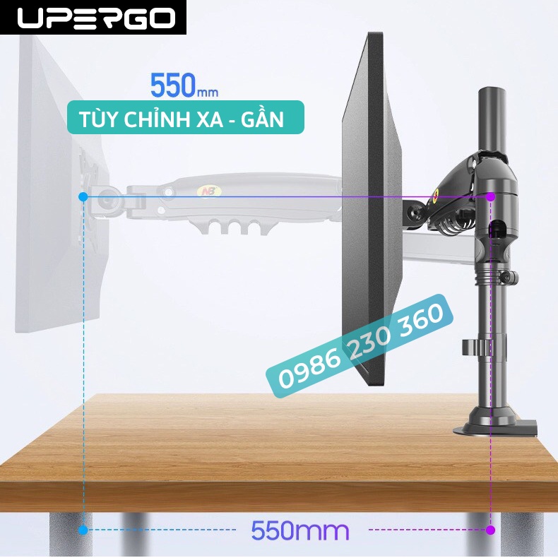 Giá Treo Màn Hình NB-H160 -   Tải Trọng 9Kg -  Xếp 2 Màn 17-27 Inch Trên Dưới - Xoay Màn 360 Độ