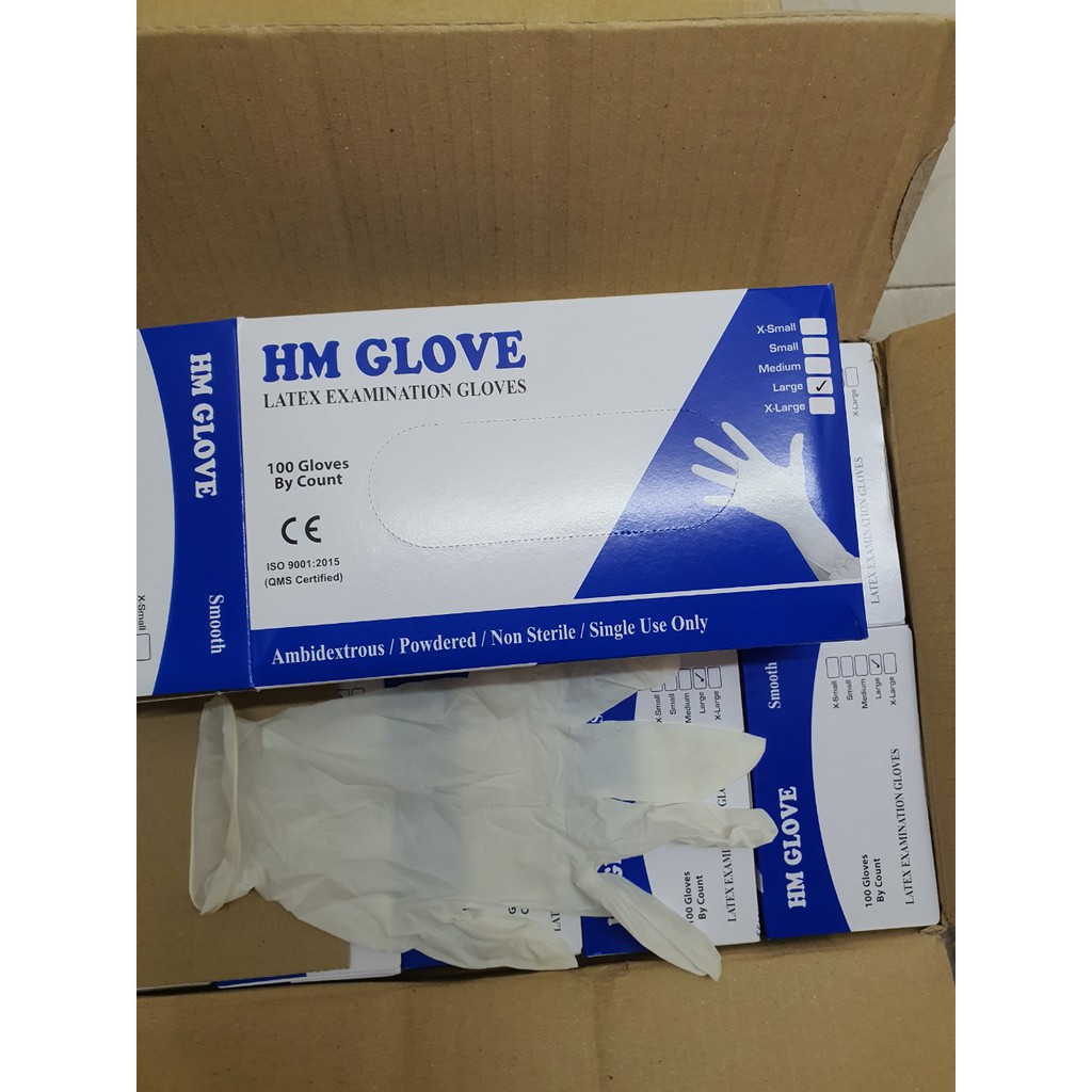 Hộp ( 50 đôi) Găng cao su Tay y tế Latex không bột, có bột - HM Glove - Malaysia (Phòng khám,spa, thẩm mỹ viện, xăm,..)