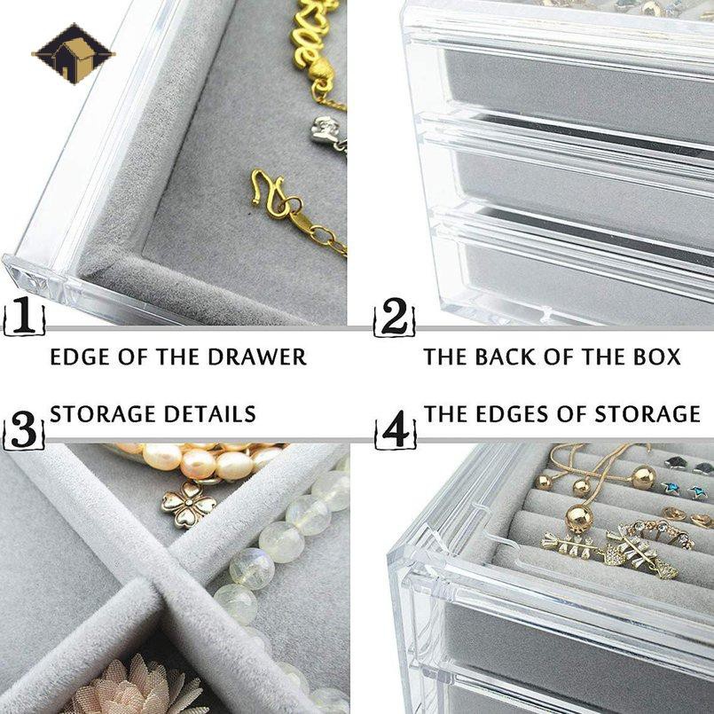 Acrylic Jewelry Box 3 Drawers Velvet Jewellery Organizer Gift For Women