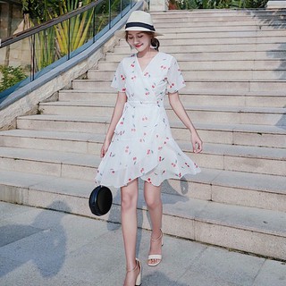 Đầm váy freesize cherry đỏ đắp tà