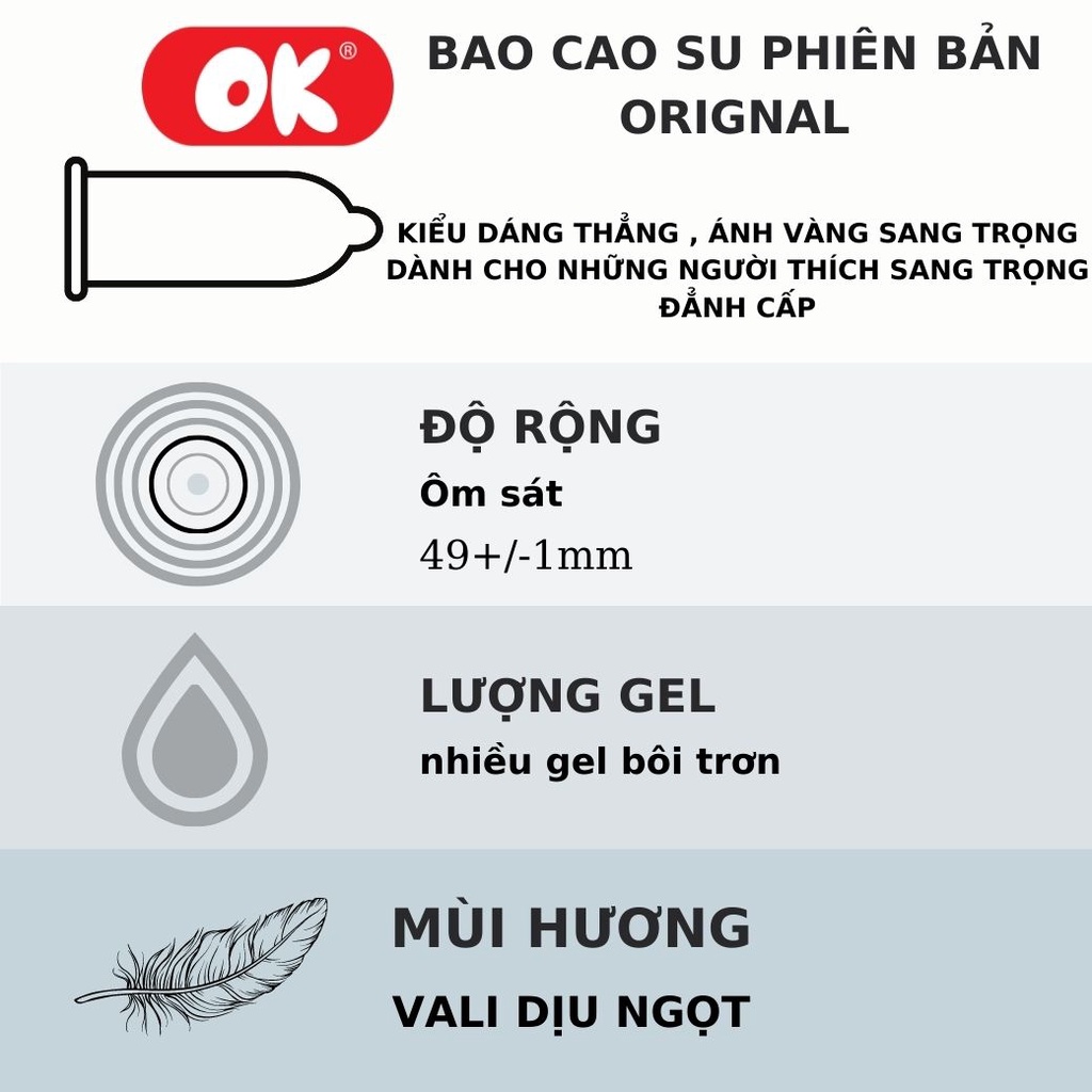 Bao Cao Su OK Original Hộp 3 bao,Trơn Không Mùi Tinh Khiết Siêu Mỏng Chống Tuột Kéo Dài Thời Gian