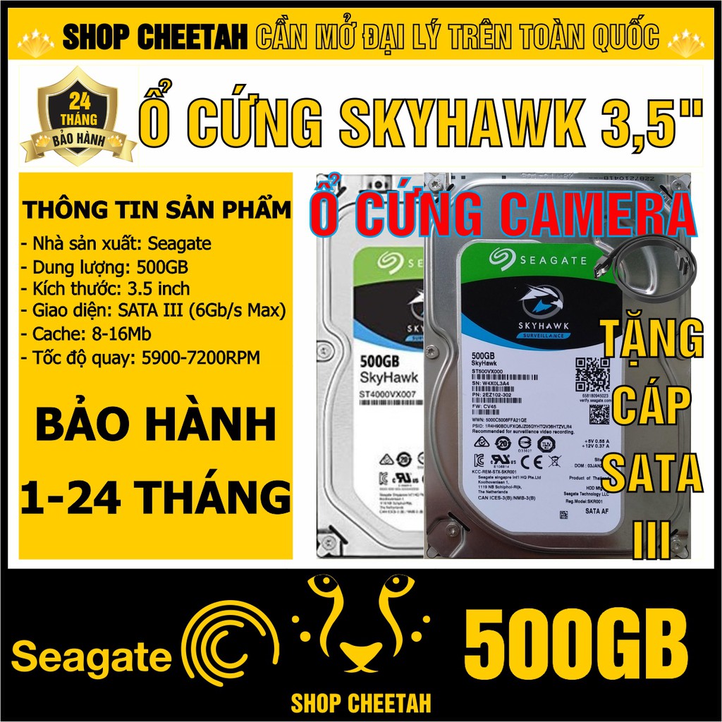 HDD Camera 3.5” Seagate Skyhawk 500GB – Ổ cứng PC chính hãng – Mới 99% – Bảo hành 1-24 tháng – Tháo từ máy nhập khẩu