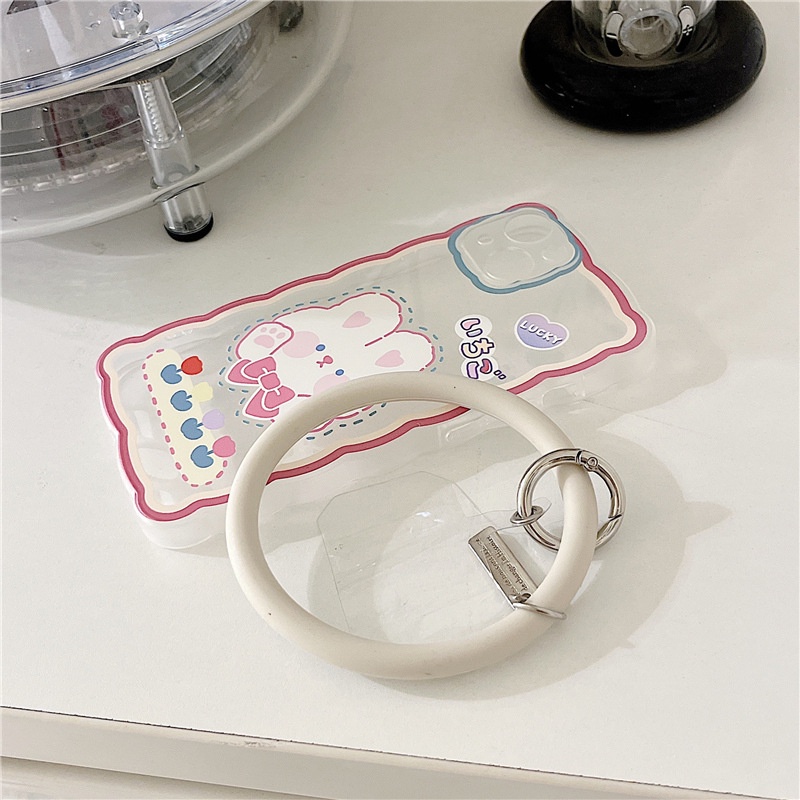 Ốp Điện Thoại Silicon Họa Tiết Thỏ Hoạt Hình Gắn Dây Đeo Cổ Tay Cho Iphone 11 12 xs 13Pro 14