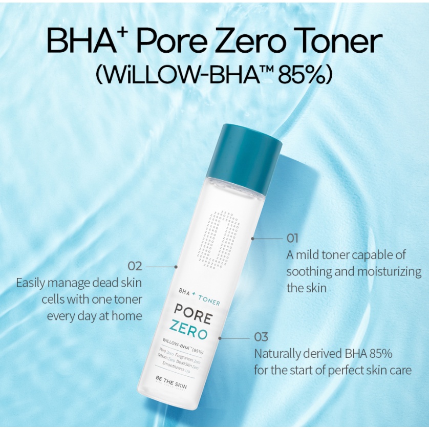 Nước hoa hồng tẩy tế bào chết làm sạch da, giảm bã nhờn và se khít lỗ chân lông Be The Skin BHA+ PORE ZERO Toner 150ml