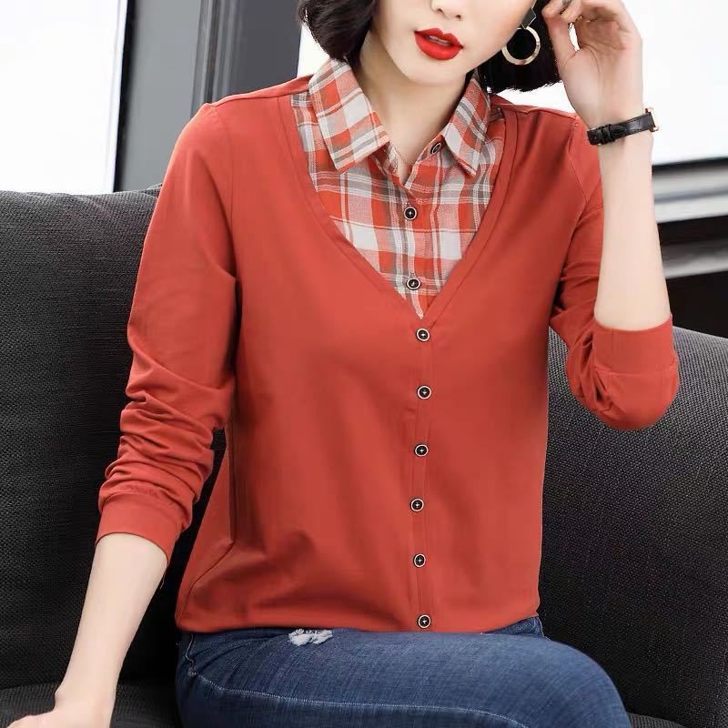 Áo sơ mi ca rô dài tay giả hai lớp thời trang dành cho nữ