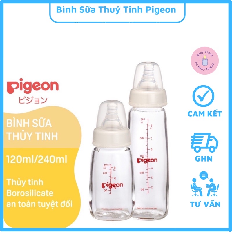 Bình Sữa Thuỷ Tinh Pigeon Cổ Hẹp 120/240ml Cho Bé