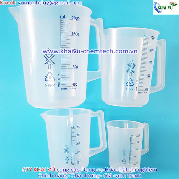 CA NHỰA CÓ QUAI DÀY, VẠCH XANH THÍ NGHIỆM 100ml-2000ml