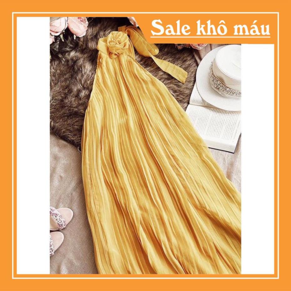 Váy yếm Maxi vàng dập li V1934  - Váy yếm Maxi vàng dập li, Xinh Xắn  ❤️NMC SHOP❤️