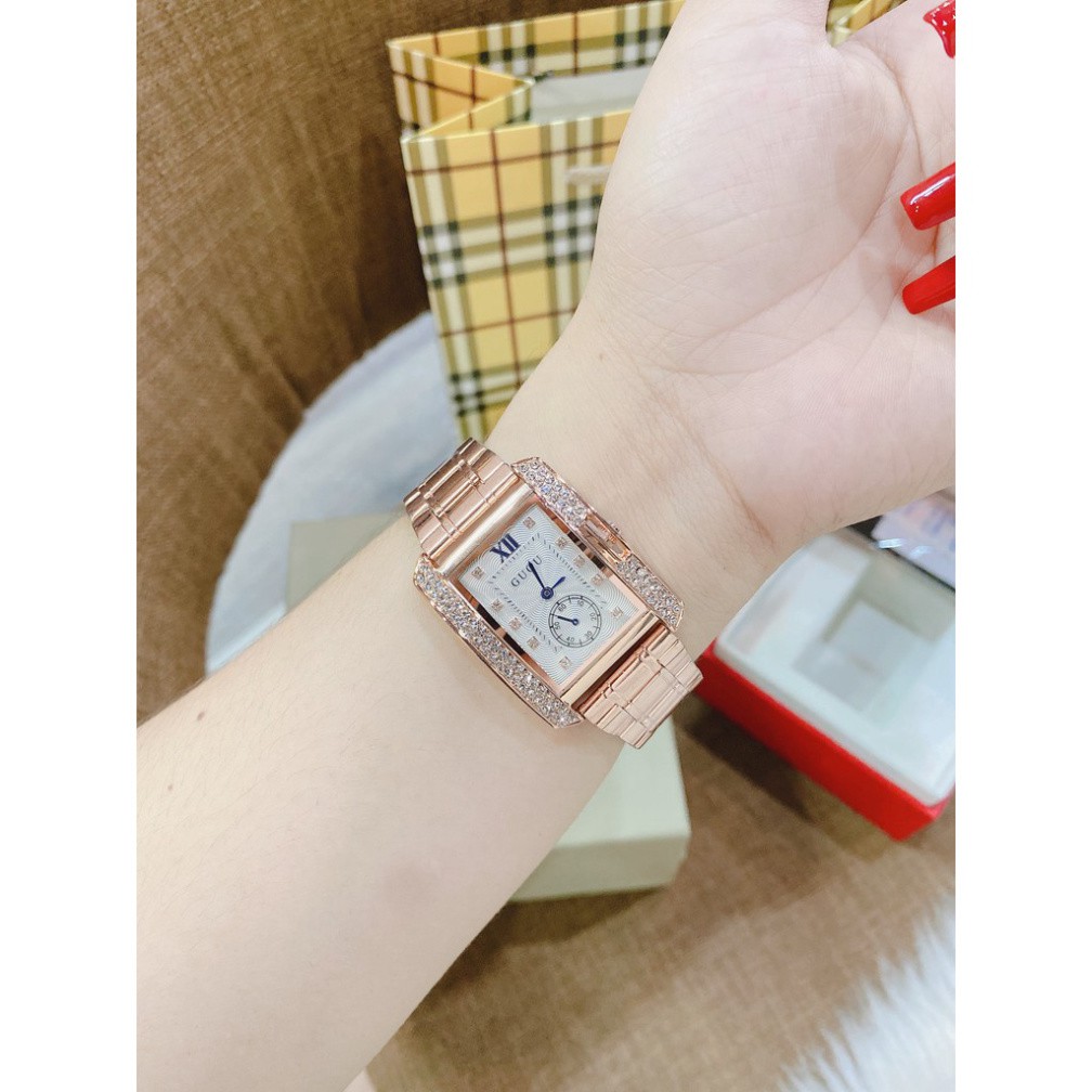 Đồng hồ nữ guou mặt chữ nhật quai kim loại vàng hồng cá tình thời trang , giá giảm cực rẻ