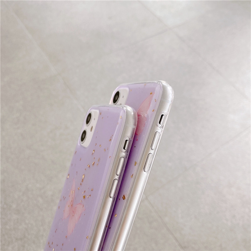 Ốp điện thoại mềm họa tiết cánh bướm màu tím cho iPhone 12 pro max 12 mini 11 pro max X XS XR XSMax 7 8 8Plus 7Plus 6Plus 6sPlus 6s 6,