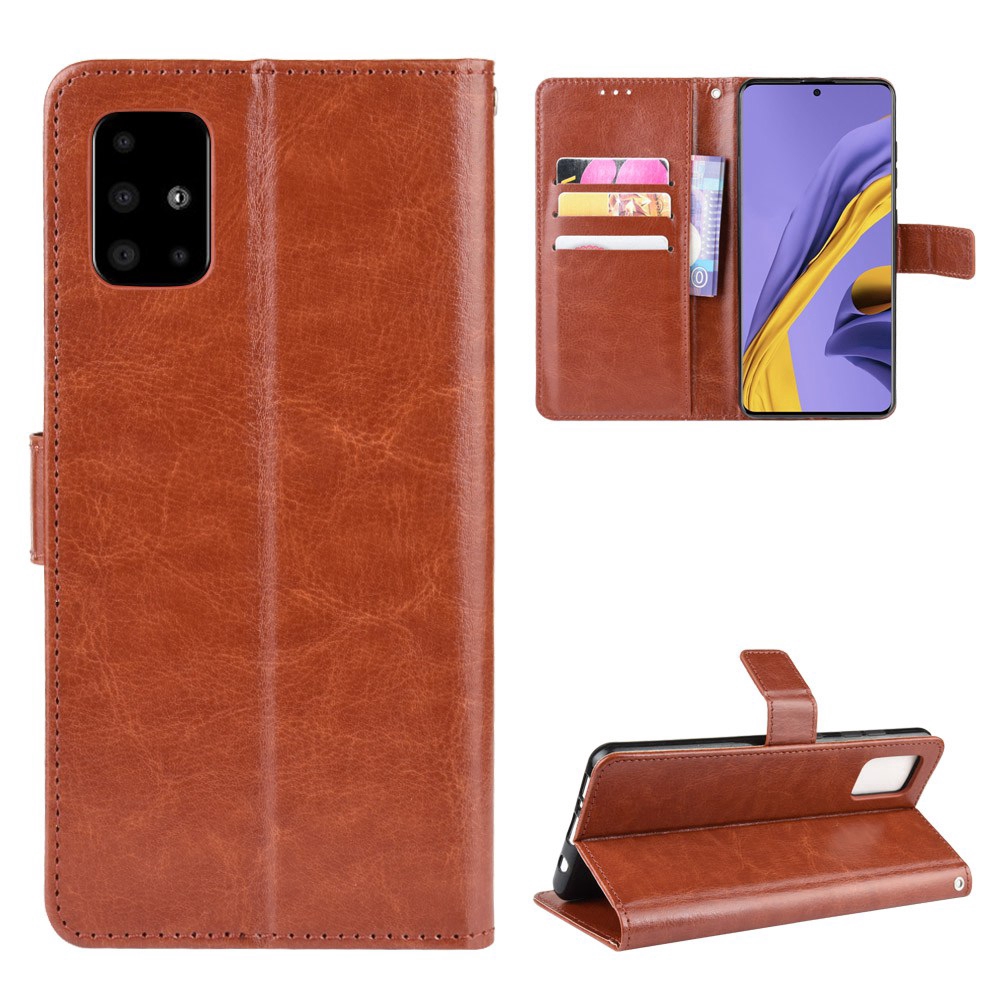 Bao da điện thoại PU giả da ngựa nắp lật có ngăn đựng thẻ dây đeo cho Samsung Galaxy A71 5g