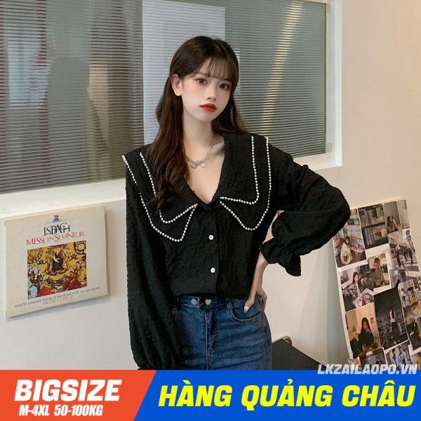 BIGSIZE Áo sơ mi nữ kiểu tay dài from rộng cổ bèo mùa xuân Phong cách Hàn Quốc Thời Trang cá tính xinh đẹp quảng châu cao cấp