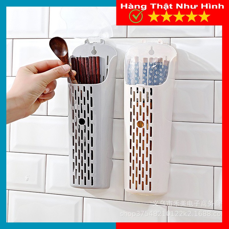 Hộp Đựng Đũa Muỗng Có Nắp Dán Tường Siêu Chắc Không Cần Khoan - MTDDT