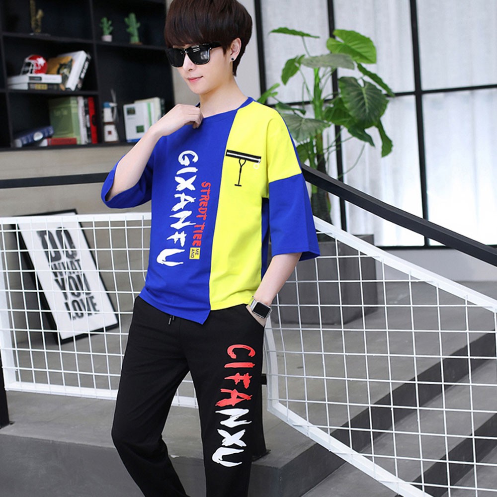 Bộ Đồ Thun Nam Thể Thao Mùa Hè Tay Ngắn Kết Hợp Quần Dài Họa Tiết Chữ GiFanXu Trẻ Trung SET NAM 9000026C2 | BigBuy360 - bigbuy360.vn