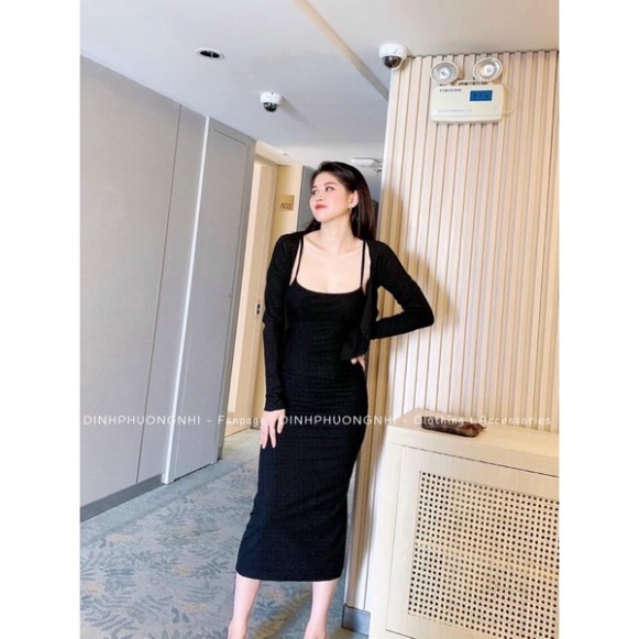 Set Váy Maxi 2 Dây Kèm Áo Khoác Len Cadigan✌️ mùa thu đông - HÀNG MỚI VỀ | BigBuy360 - bigbuy360.vn