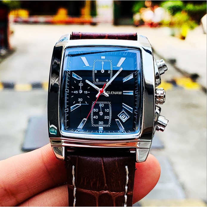 Đồng hồ nam cao cấp Glenaw sang trọng lịch lãm - Đồng hồ nam mặt vuông dây da cao cấp