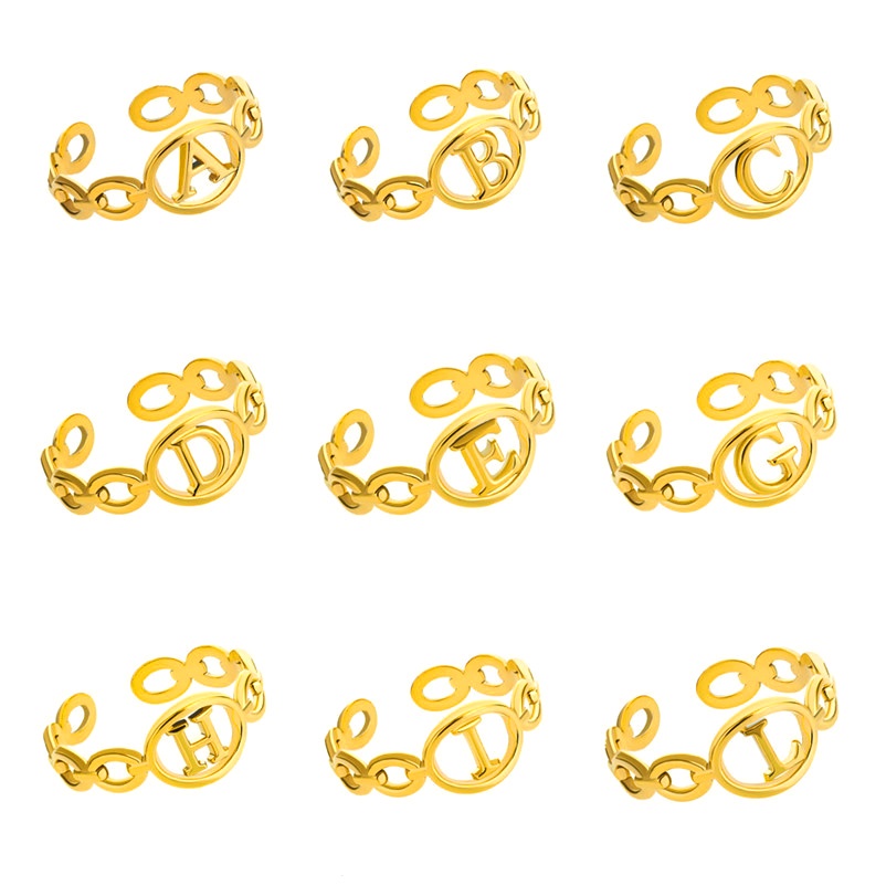 Vnox Nhẫn Hở Hình Chữ Cái A-Z Màu Vàng Kim Cho Nữ