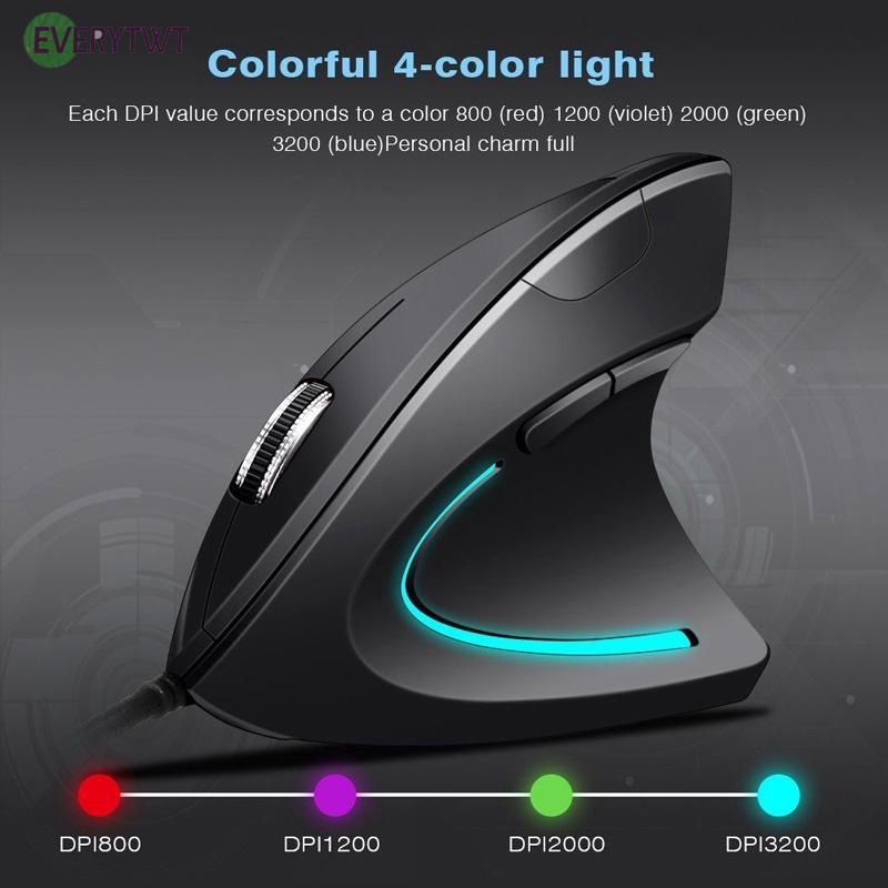 Usb Wired 6-button Vertical Ergonomic Optical Mouse 800-3200dpi For Laptop Pc #