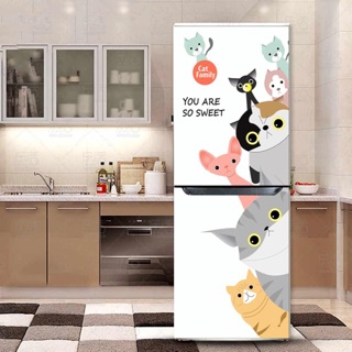 Decal dán Tủ lạnh, dán máy giặt hình chú mèo có sẵn keo phù hợp mọi loại tủ lạnh và máy giặt