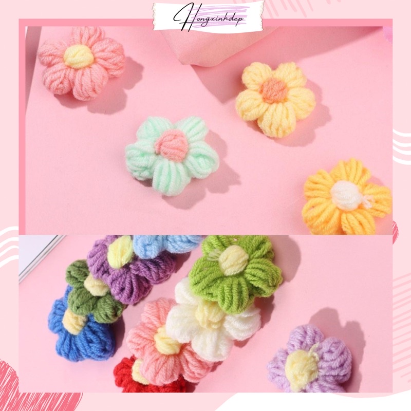 Hoa len 5 cánh trang trí , Hoa len handmade