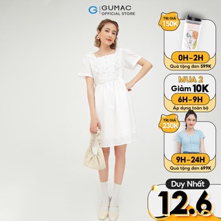 [Mã WABRGUM giảm 10% tối đa 30K đơn 99K] Đầm nữ babydoll phối nút GUMAC màu trắng tay ngắn DB516