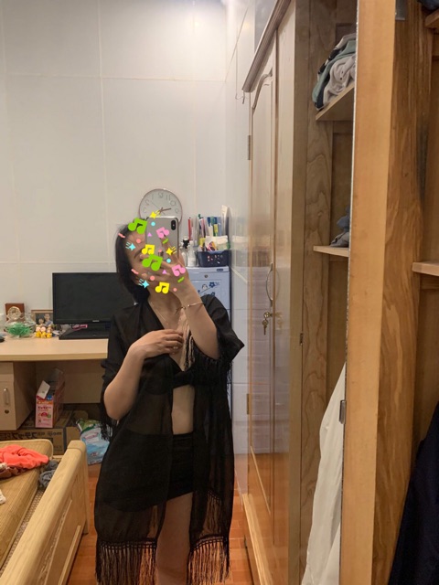 Áo choàng Bikini, Kimono dáng dài 2 màu đen trắng (Ảnh khách) | BigBuy360 - bigbuy360.vn