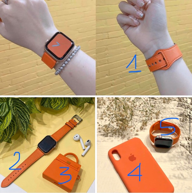 Combo màu cam cực hot, ốp lưng dành cho iPhone và dây đeo Apple watch