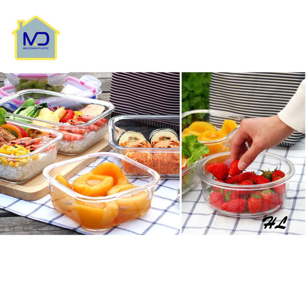 (siêu phẩm) Hộp lạnh thủy tinh vuông nắp nhựa kín 520ml
