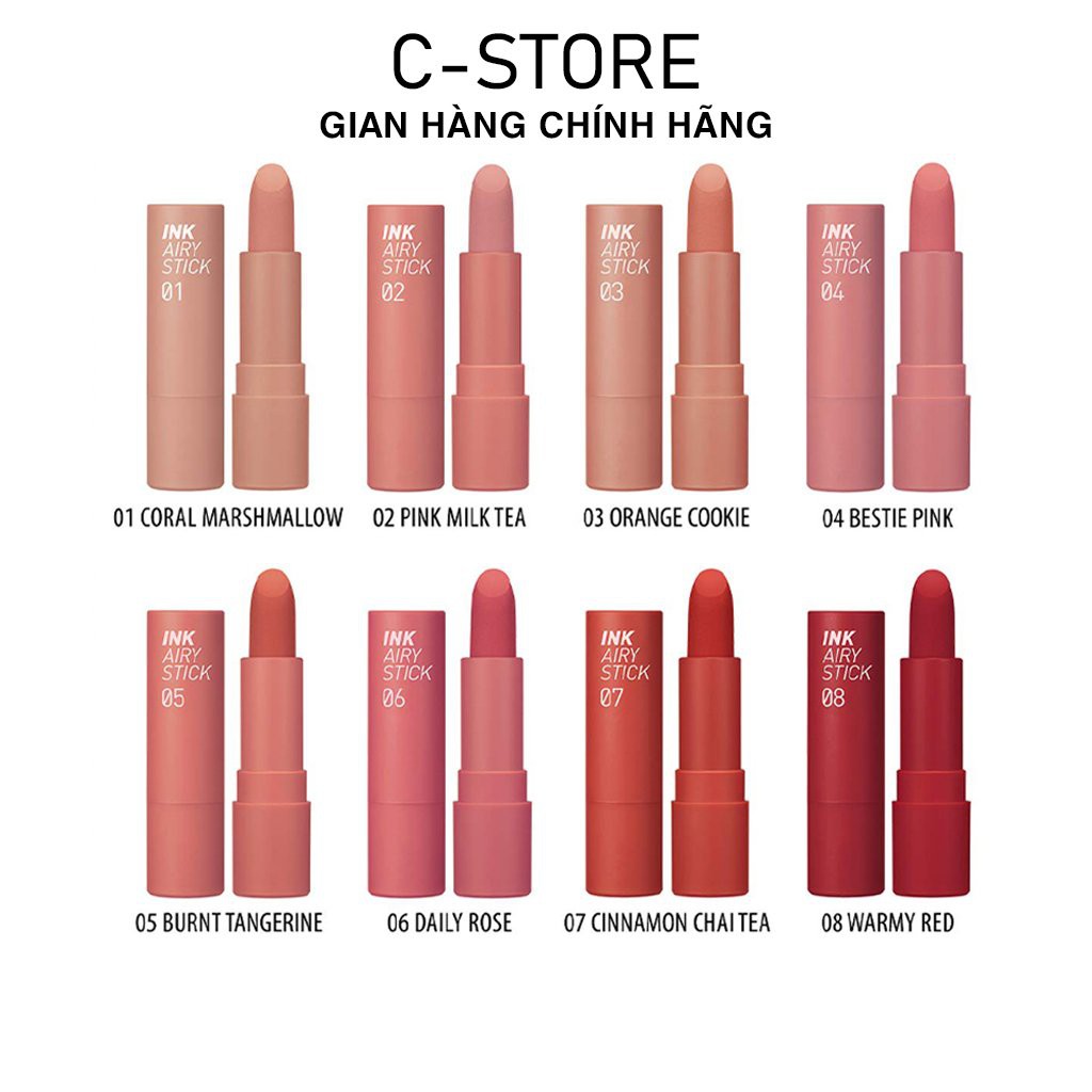 Son Peripera Ink Airy Stick 12 màu siêu lì, bám màu cực tốt - CSTOREVN
