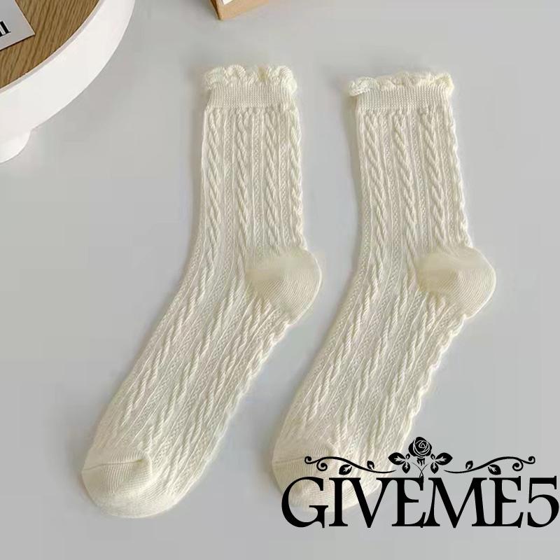 Đôi vớ cotton phối ren màu nâu thời trang thu đông dành cho nữ