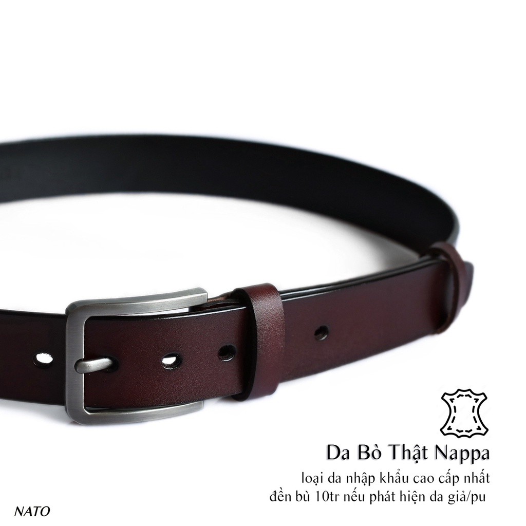 Thắt Lưng Nam BẠC NATO Khóa Lỗ Kim Da Bò Thật Cao Cấp Dây Nịt Bền Đẹp Sang Công Sở Thời Trang Đi Học Làm Bản Nhỏ Đen Nâu