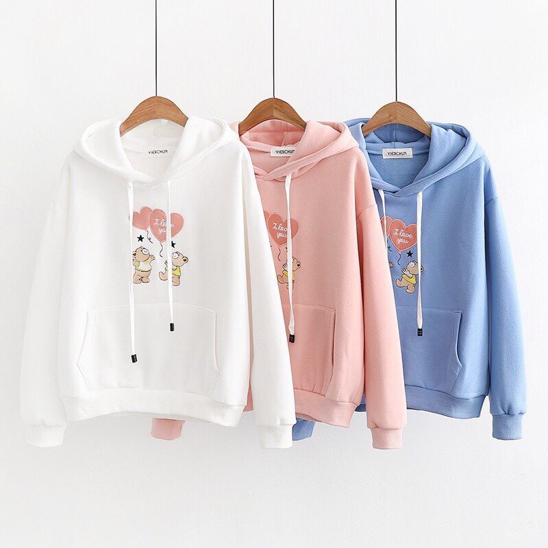 ÁO KHOÁC NỈ HOODIE THỜI TRANG NỮ CHUI ĐẦU TRÁI TIM DỄ THƯƠNG
