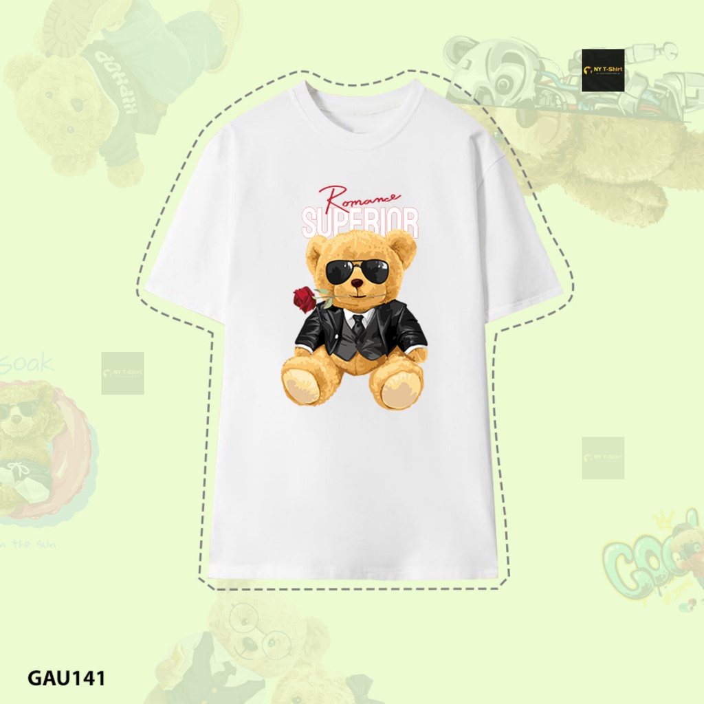 Áo GẤU Hot Trend - Vải 100% Cotton Thoáng Mát, Tay Ngắn, Nam Nữ Đều Mang Được, Size S - 5XL Mã GAU141 Form Rộng