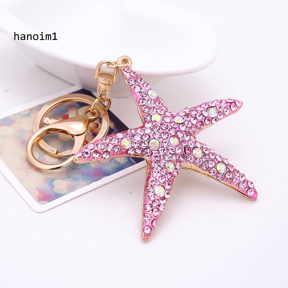 【H1N1】Lovely Starfish Rhinestone Pendant Key Chain Keychain Ring Bag Phone Car Decor