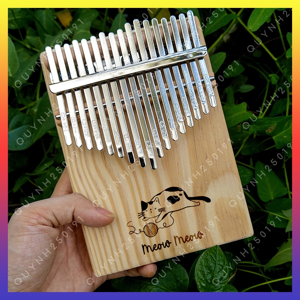 Mua [Có Sẵn] Đàn Kalimba 17 Phím Khắc Hình Mèo Kute - QLC12X16 - Đàn Kalimba 17 Phím Nguyên Khối Gỗ Thông Cao Cấp