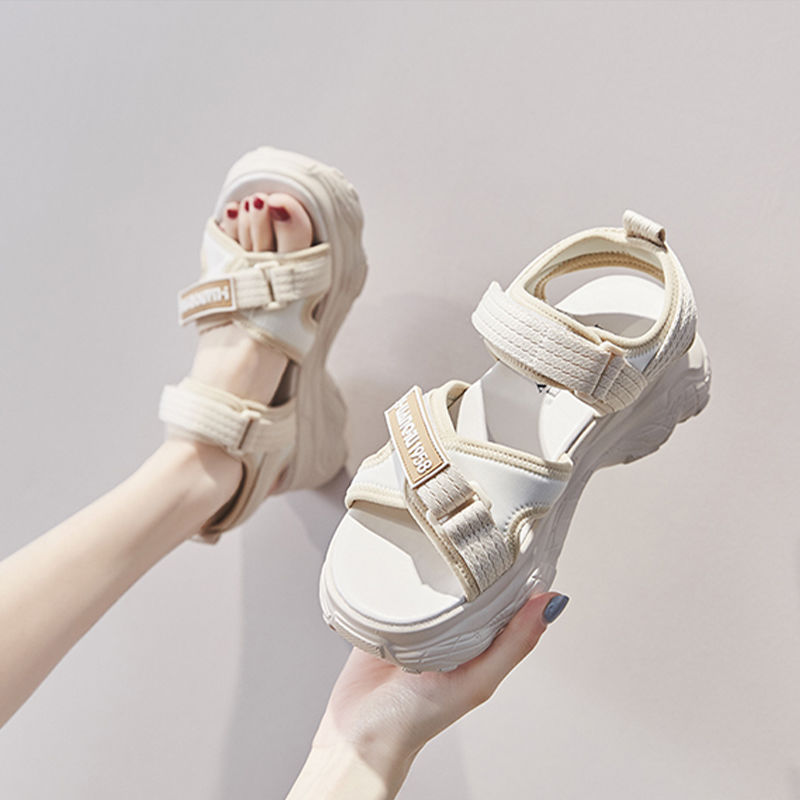 Giày sandal thể thao đế bằng khóa dán thời trang mùa hè 2021 phong cách Hàn Quốc dành cho nữ
