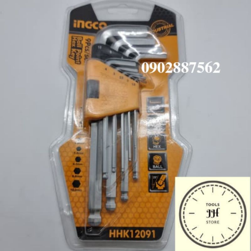 Bộ lục giác bi 9 chi tiết Ingco HHK12091