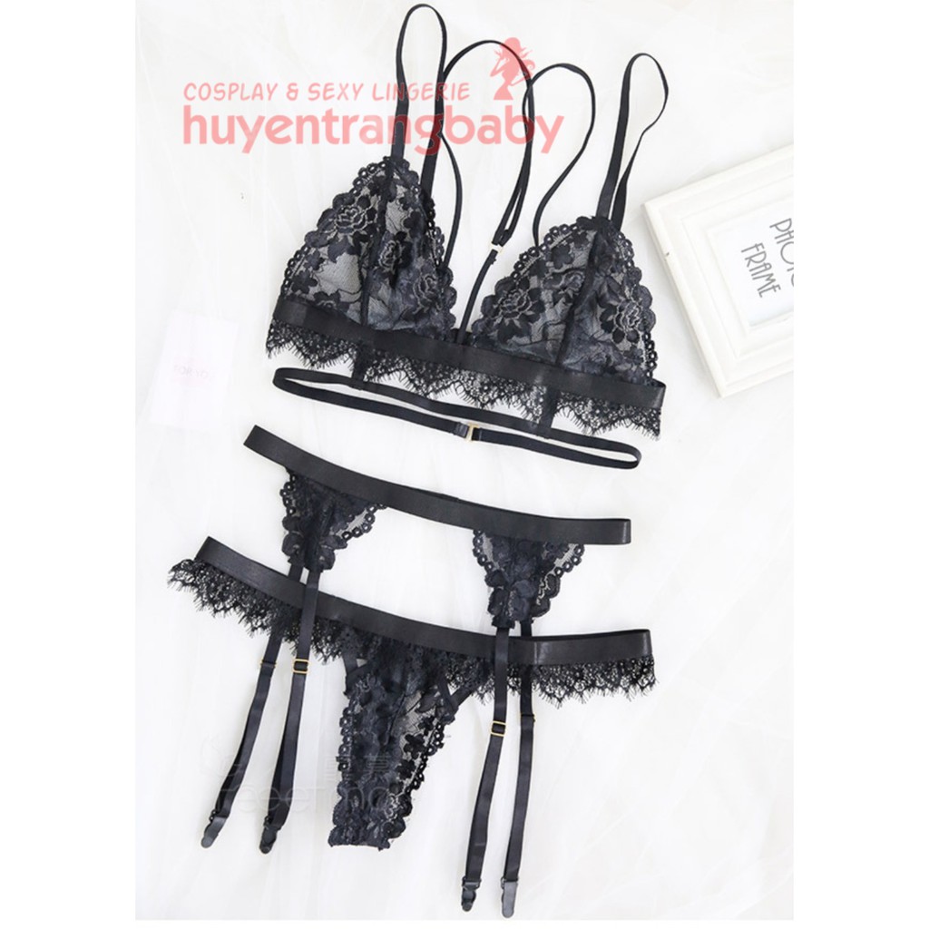 Bộ đồ lót Bralette kẹp tất đầy đủ phụ kiện như hình (Không có choker) VN95 | BigBuy360 - bigbuy360.vn