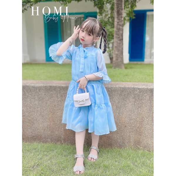 Váy công chúa cho bé gái HOMI BABY HOUSE đầm công chúa Ella xếp li dây cổ màu đỏ/hồng/xanh cho bé dự tiệc dạo phố