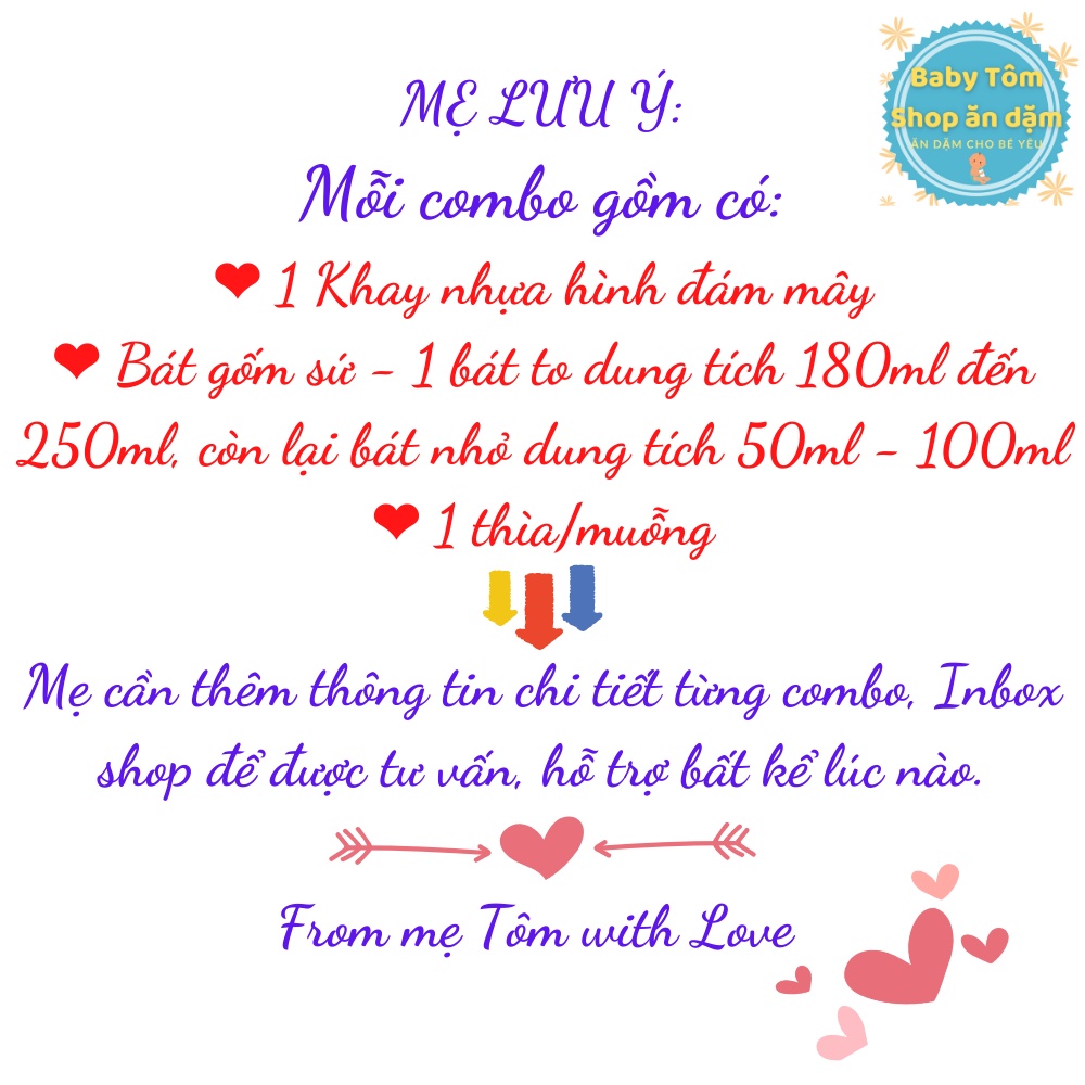 Combo bát gốm sứ ăn dặm nhiều màu sắc và kích thước cho bé yêu, NPP Baby Tôm, bộ chén sứ ăn dặm cho bé