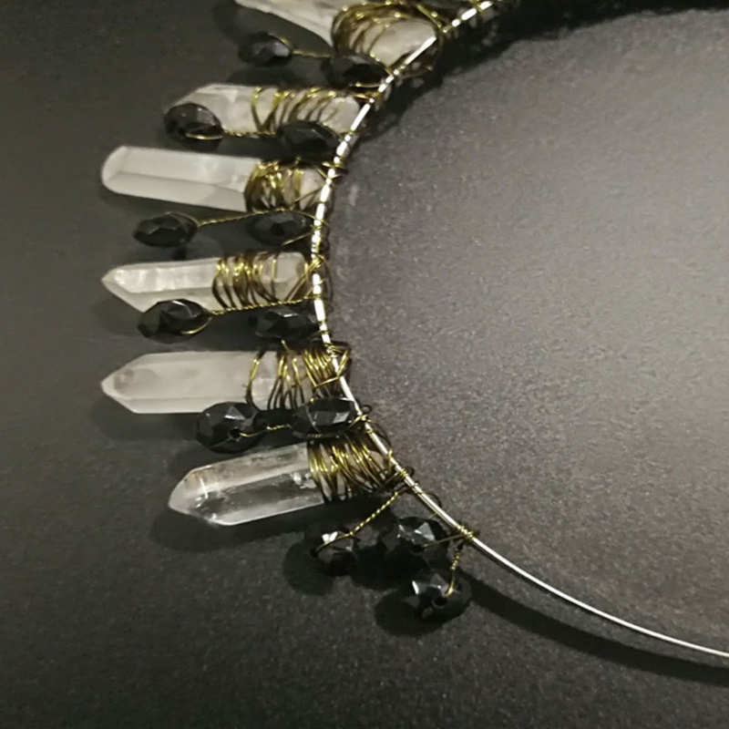 Cài Tóc Hình Vương Miện Đính Hạt Pha Lê Đen Phong Cách Công Chúa Vintage